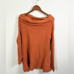 Free People burnt orange strawberry fields knit sweater long sleeve size L